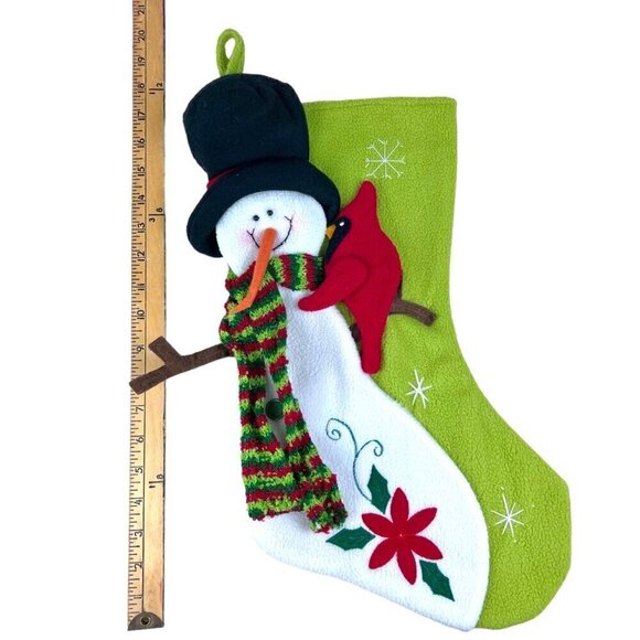3D Puffy Fleece Snowman Scarf Cardinal Christmas Holiday Stocking Embroidered 17 - Picture 4 of 6